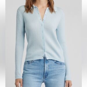 Open Edit Collared Merino Wool Cardigan Blue Delicate 🤍